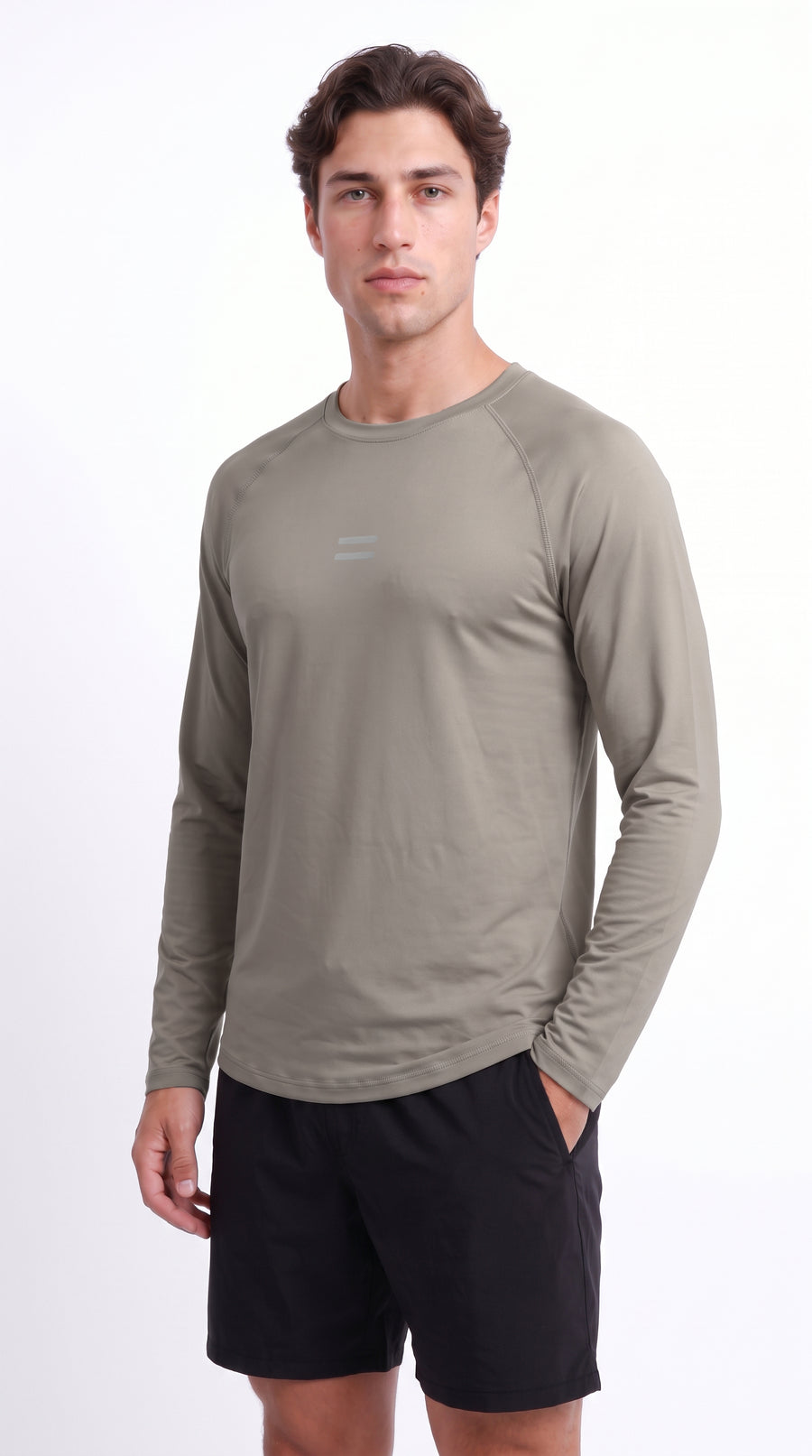 Camiseta deportiva taupe manga larga para hombre