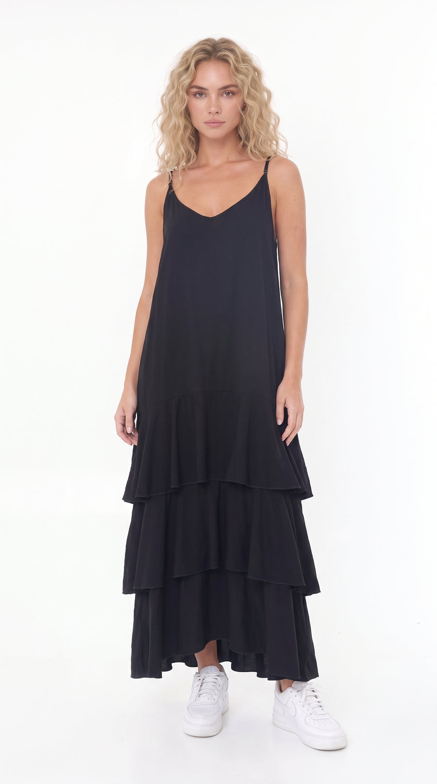 Vestido negro largo con boleros para mujer