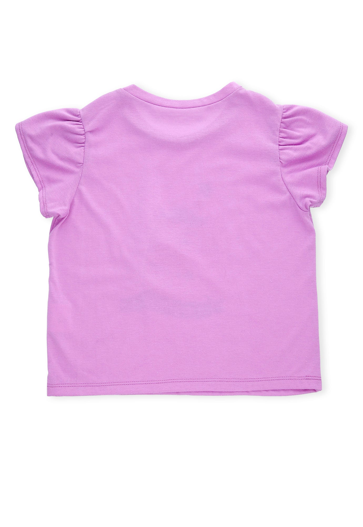 Camiseta lila lavanda con decoración en frente y manga corta cruzada para bebé niña