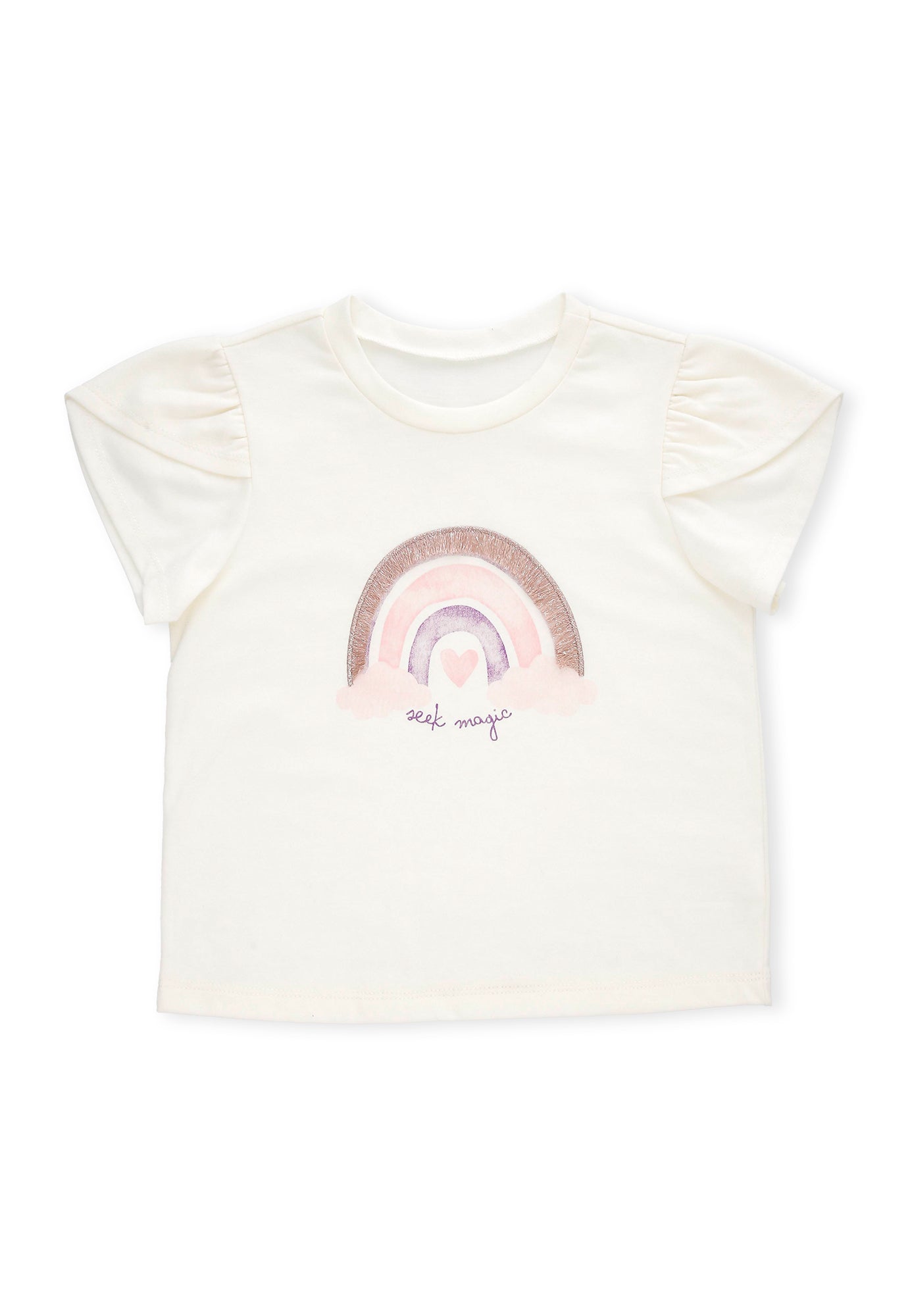 Camiseta ivory con decoración en frente y manga corta cruzada para bebé niña