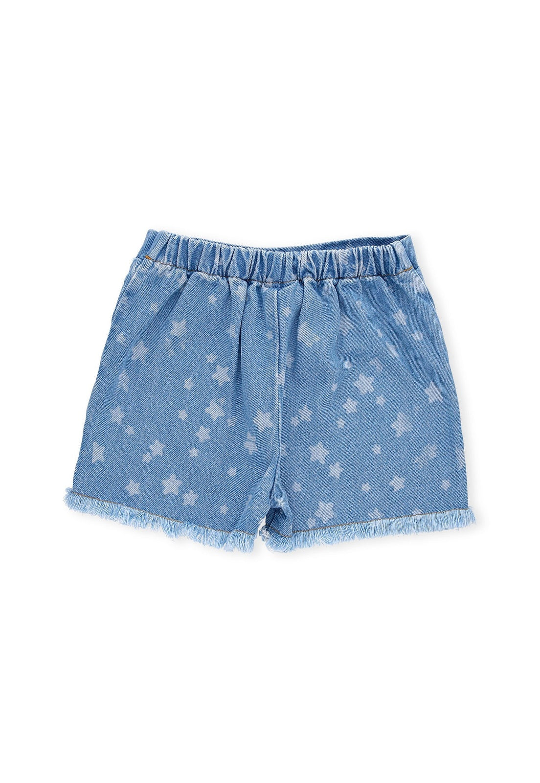 Falda short azul índigo sublimado con cintura elástica para bebé niña
