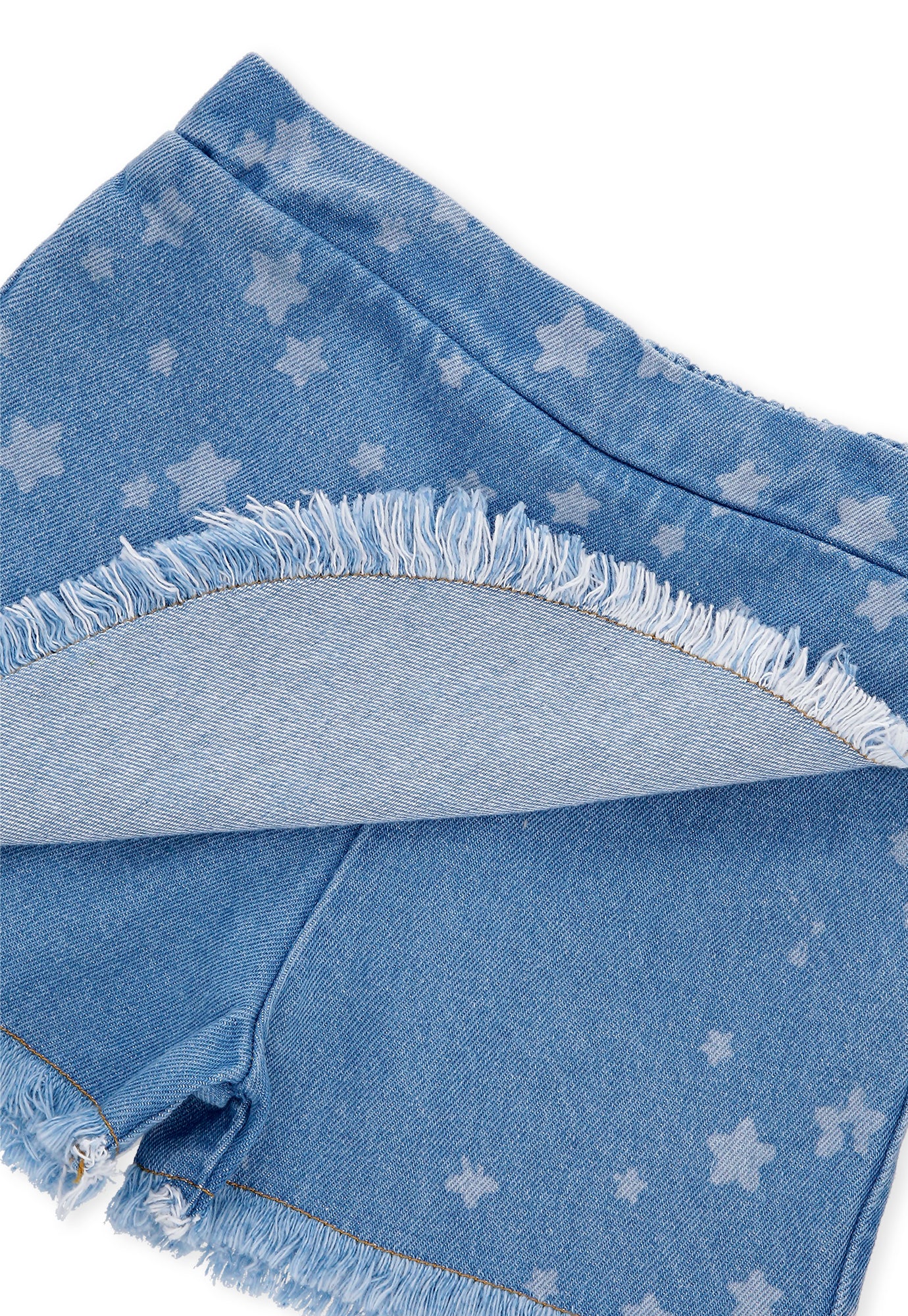 Falda short azul índigo sublimado con cintura elástica para bebé niña