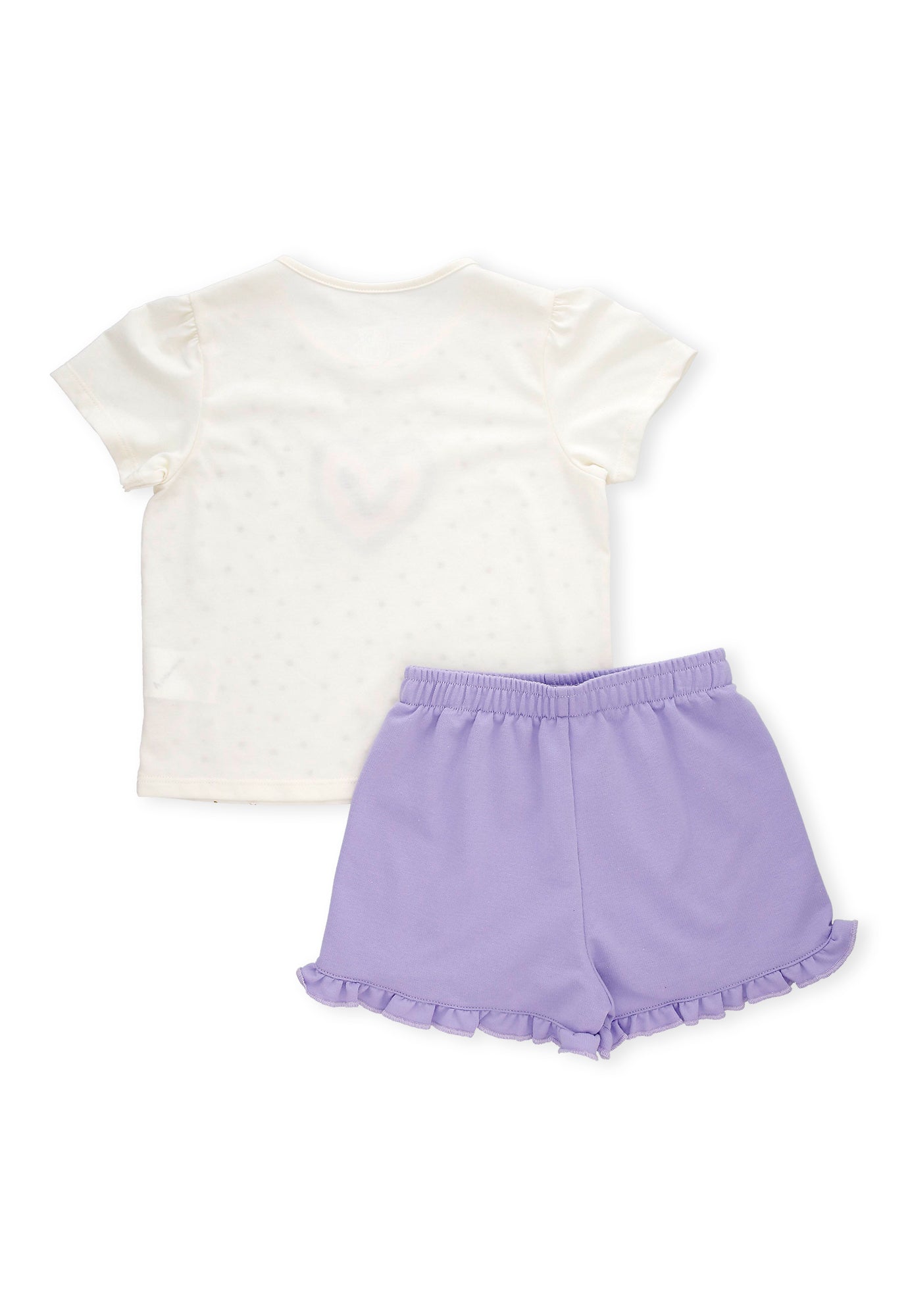 Conjunto de camiseta ivory estampada manga corta y short morado para bebé niña