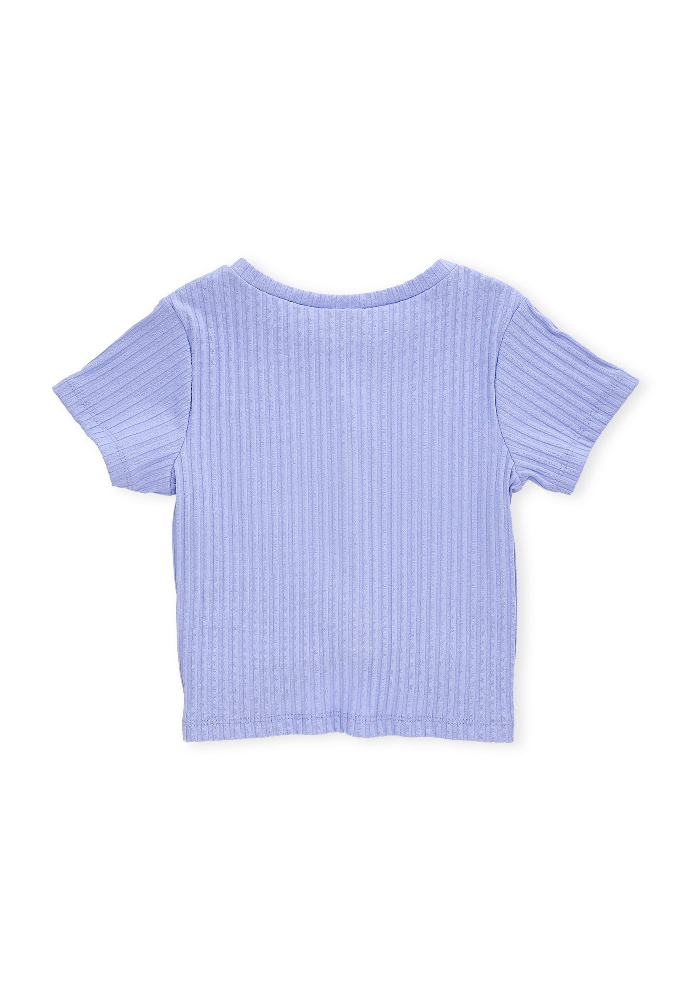Camiseta morado lavanda fondo entero, con frente entorchado y manga corta para bebé niña
