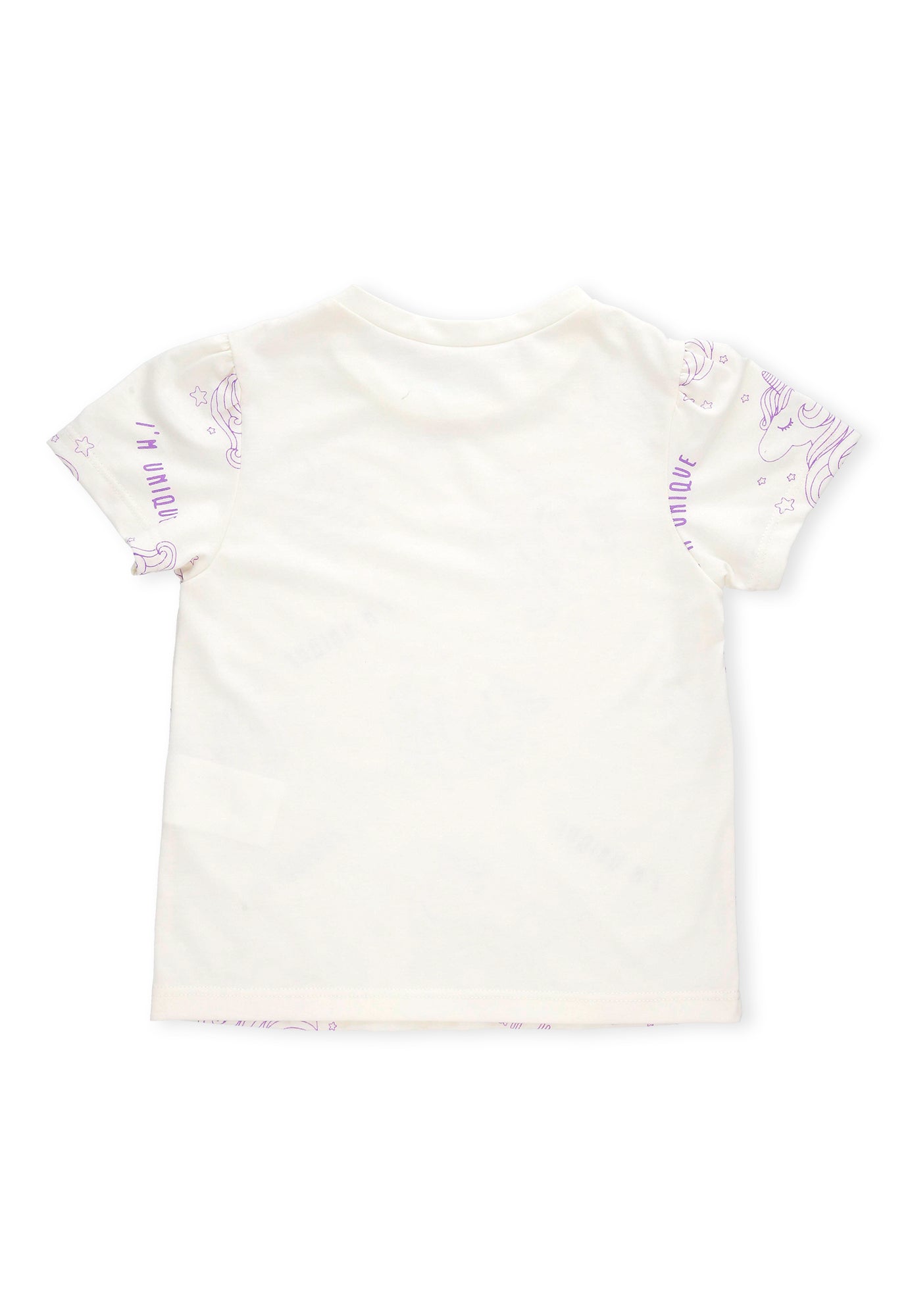Camiseta ivory sublimada, cuello redondo y manga corta para bebé niña