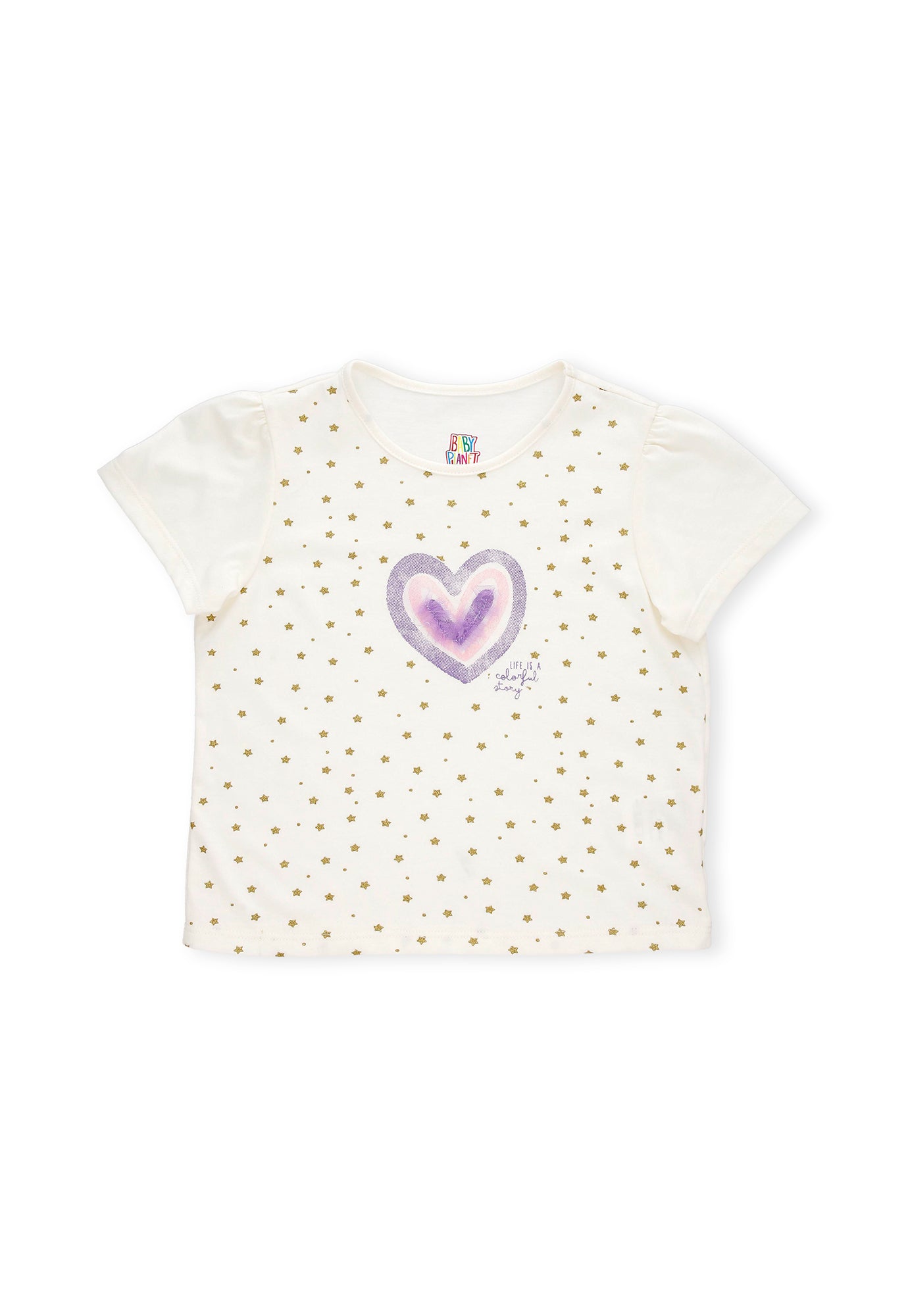 Conjunto de camiseta ivory estampada manga corta y short morado para bebé niña