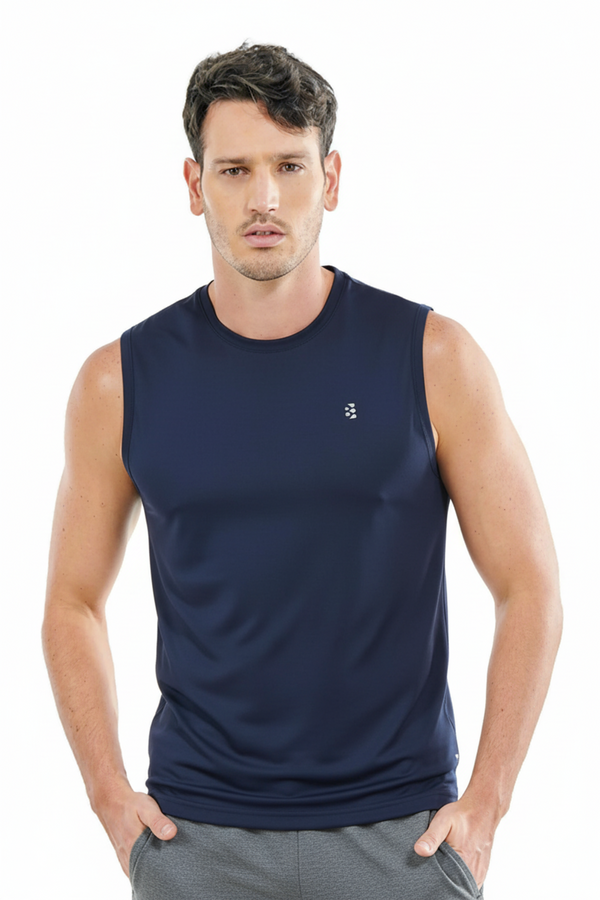 Camiseta deportiva manga sisa azul para hombre