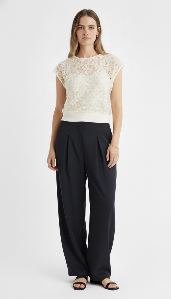 Camiseta manga sisa ivory en encaje para mujer