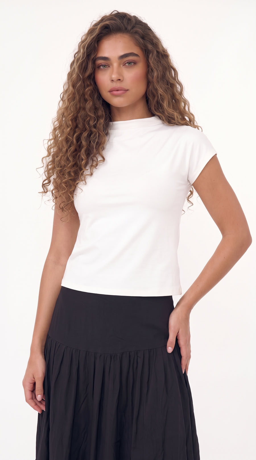 Blusa cuello alto manga sisa ivory para mujer – Belife