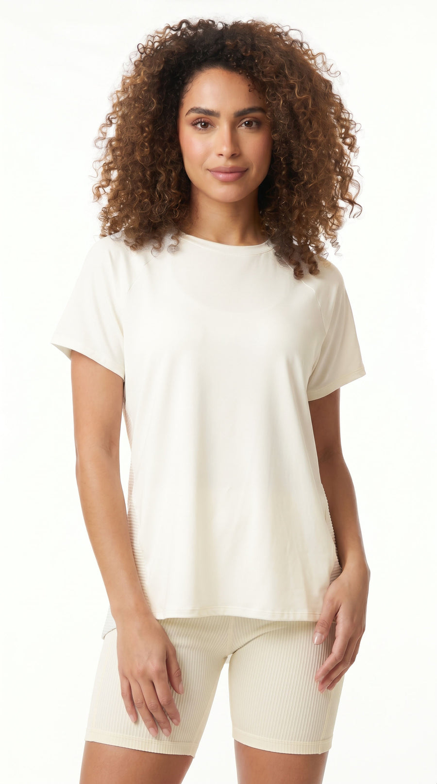 Camiseta deportiva ivory con espalda cruzada para mujer – Belife
