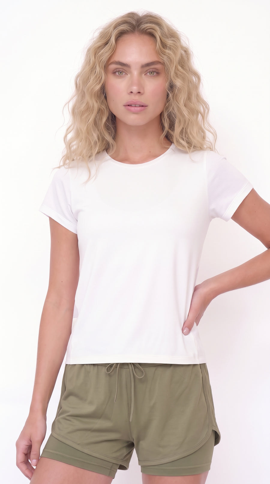 Camiseta deportiva manga corta ivory para mujer – Belife