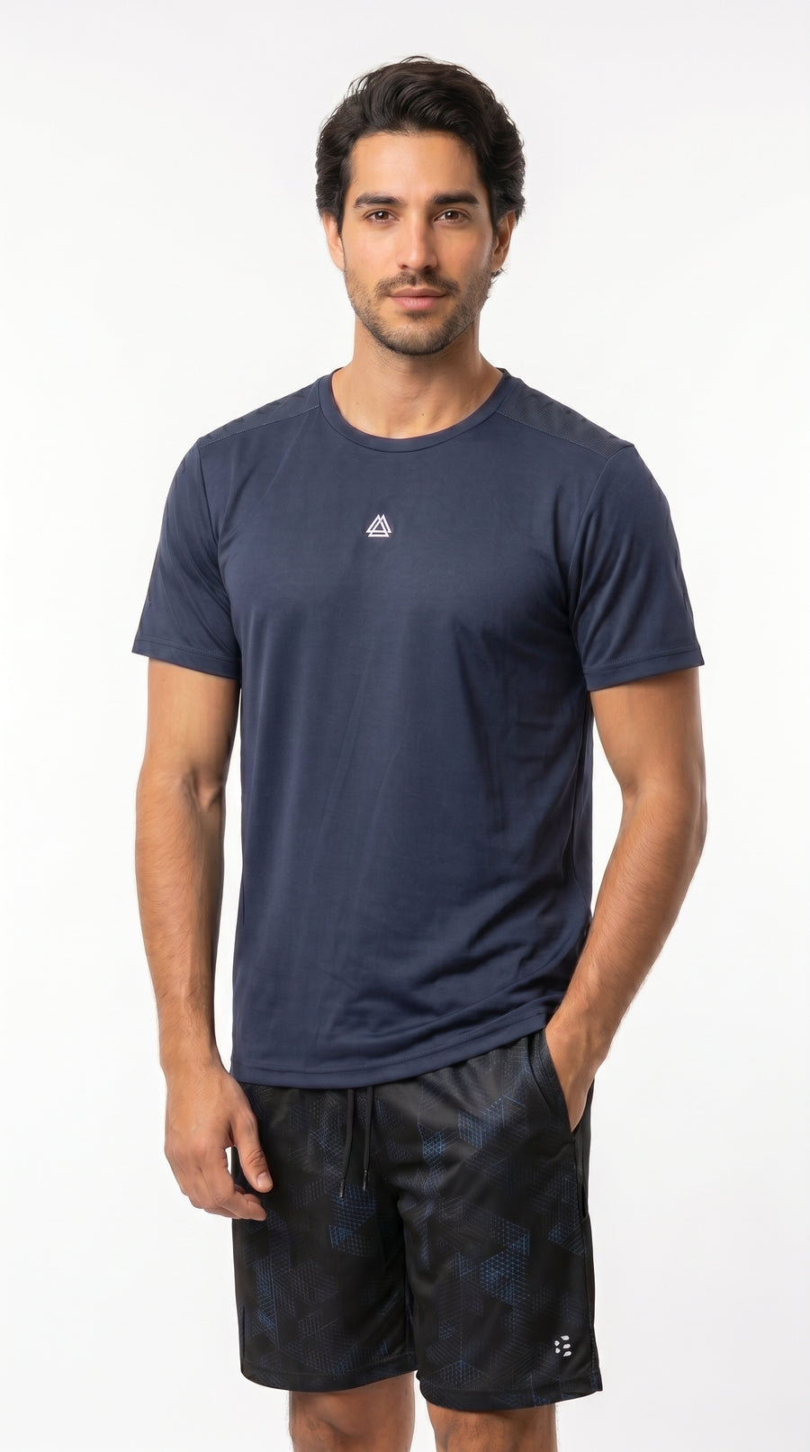 Camiseta deportiva azul oscuro manga corta para hombre – Belife