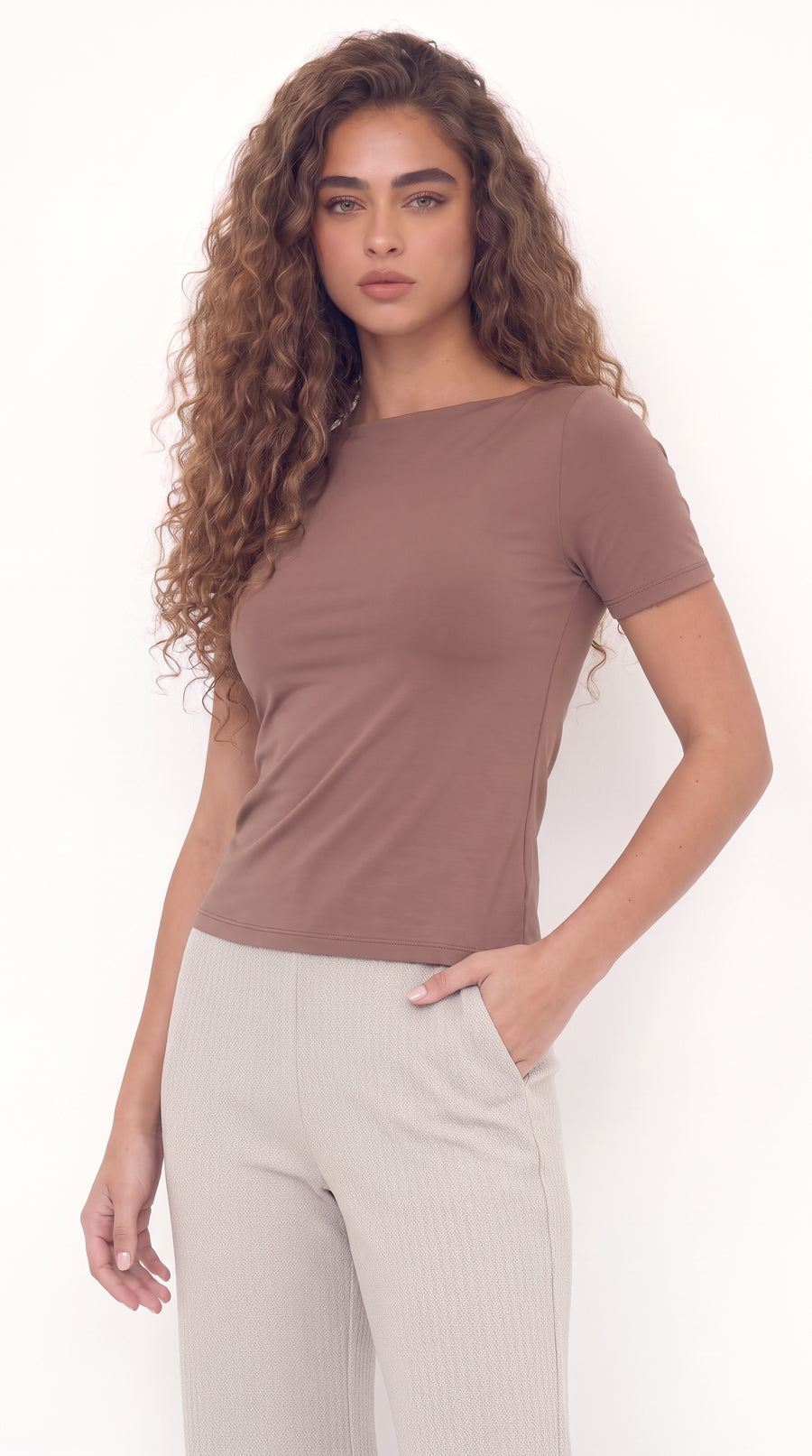 Camiseta manga corta café para mujer – Belife