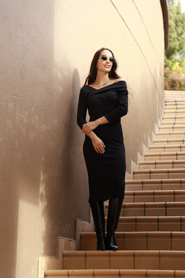Vestido negro manga 3/4 para mujer