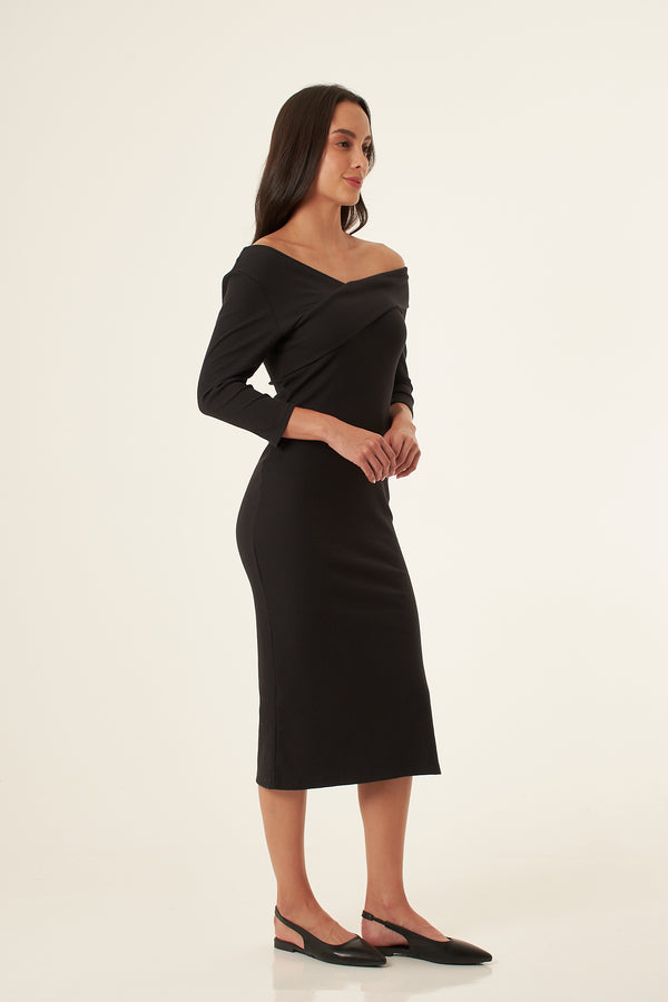 Vestido negro manga 3/4 para mujer