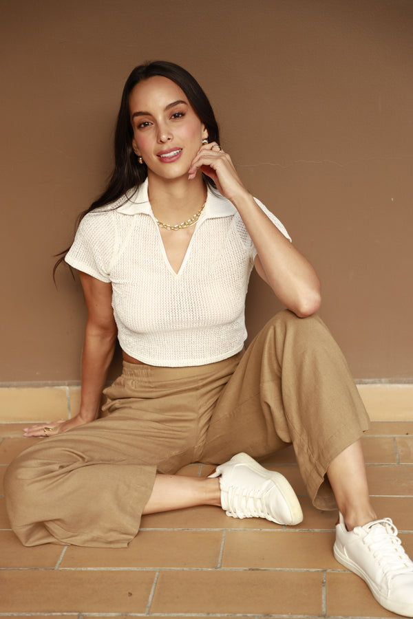 Pantalón amplio café para mujer