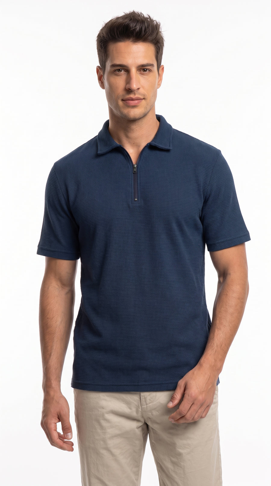Polo azul oscuro texturizada para hombre – Belife
