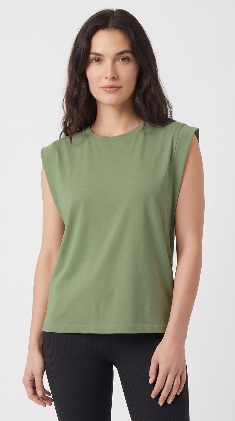 Camiseta verde manga sisa amplia para mujer – Belife