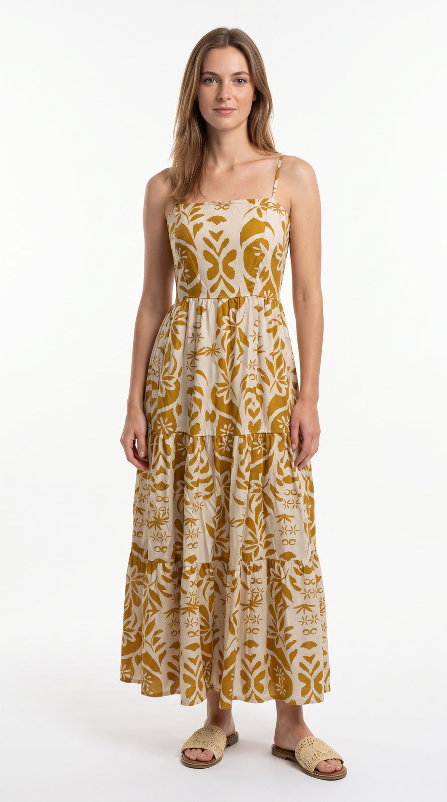 Vestido largo estampado con cargaderas para mujer – Belife