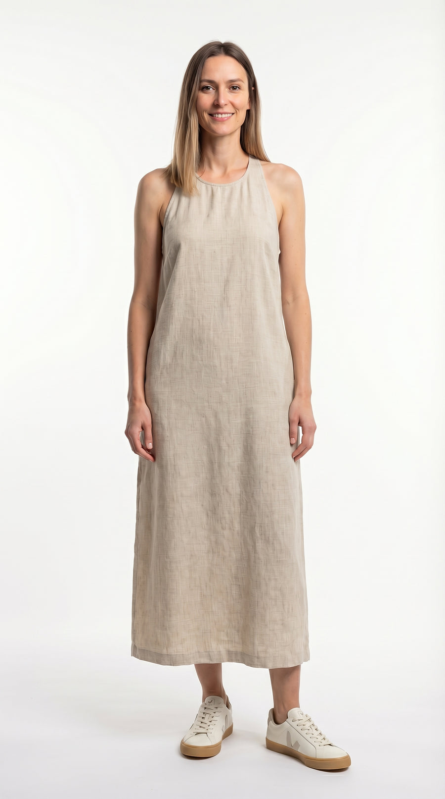 Vestido largo café claro en lino para mujer – Belife
