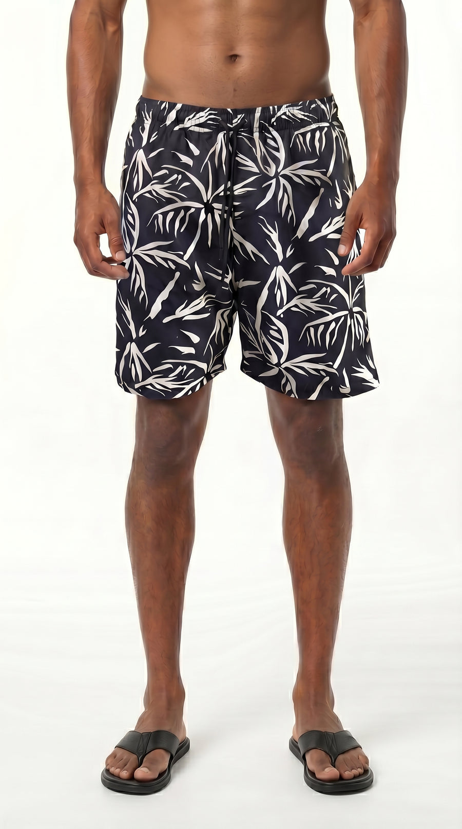 Bermuda de playa negra estampada para hombre – Belife