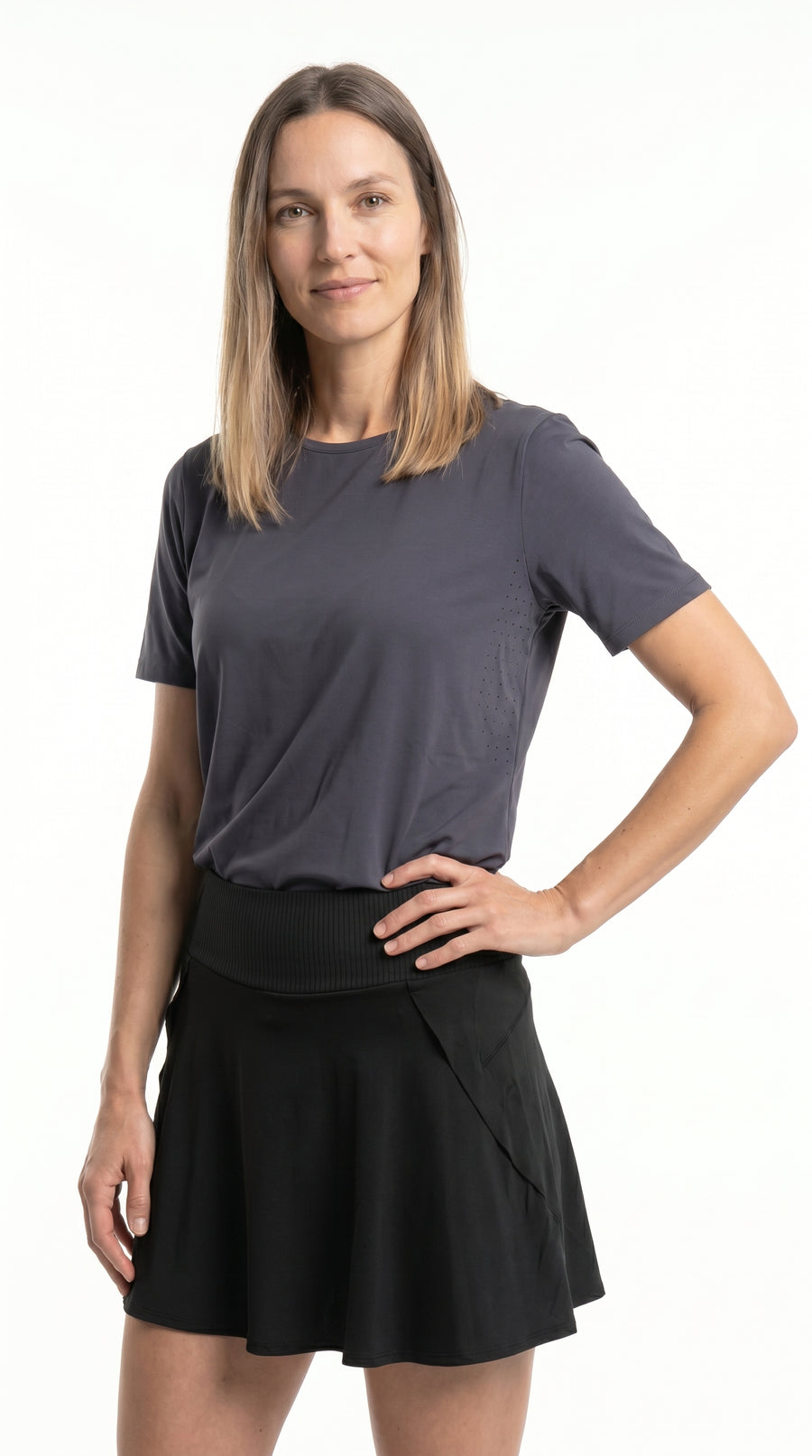 Camiseta deportiva manga corta gris para mujer – Belife