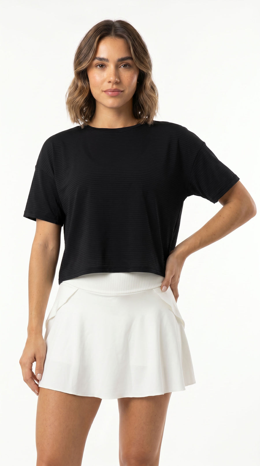Camiseta deportiva negra manga corta para mujer – Belife