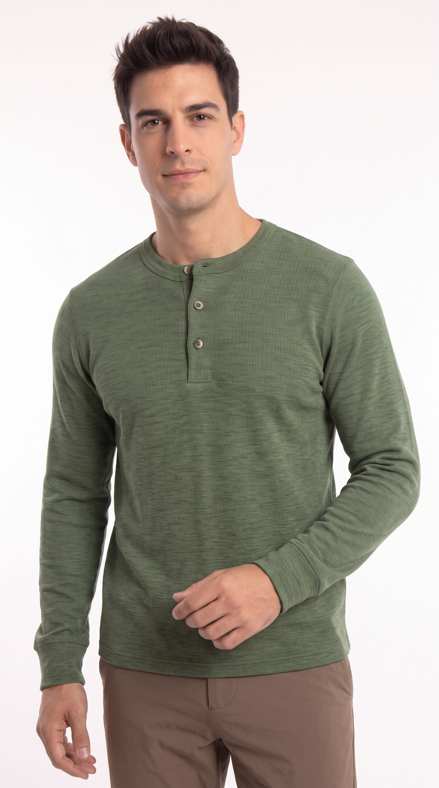 Camiseta henley verde manga larga para hombre – Belife