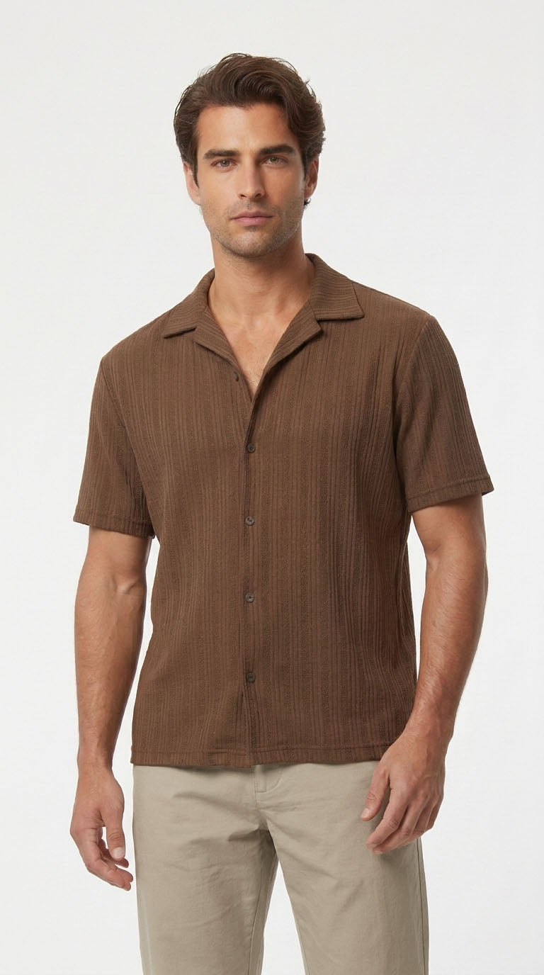 Camisa café cuello resort para hombre – Belife