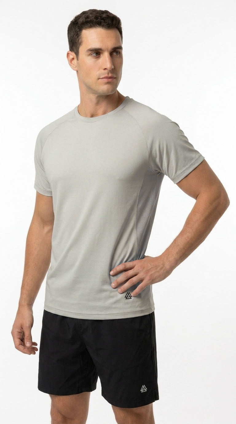 Camiseta deportiva beige manga ranglán para hombre – Belife
