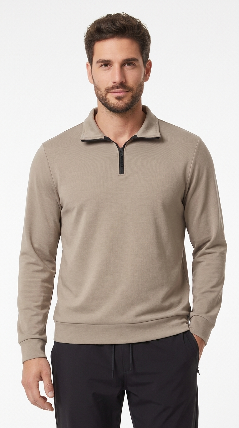 Buzo taupe con cierre en cuello para hombre – Belife