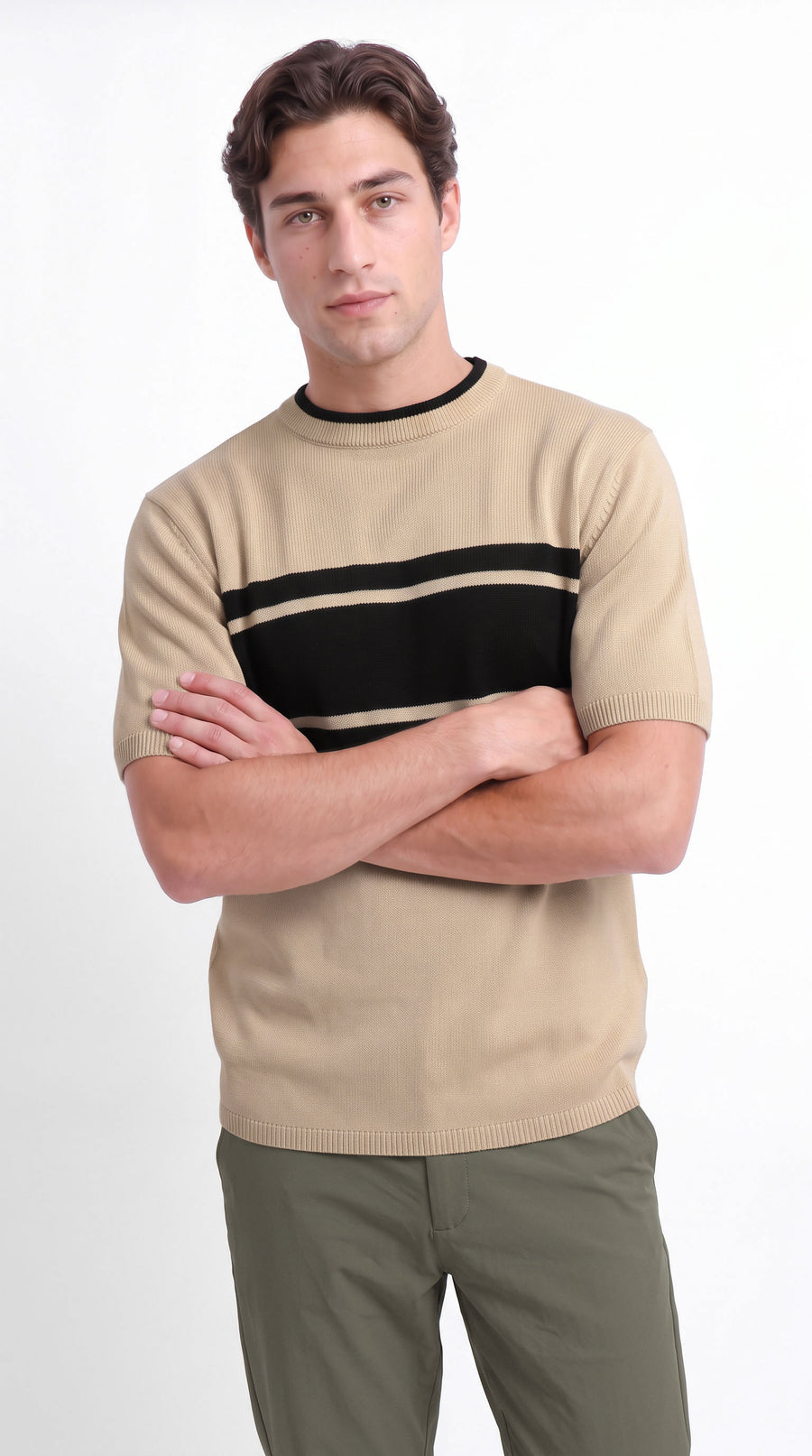 Camiseta tejida arena con rayas para hombre