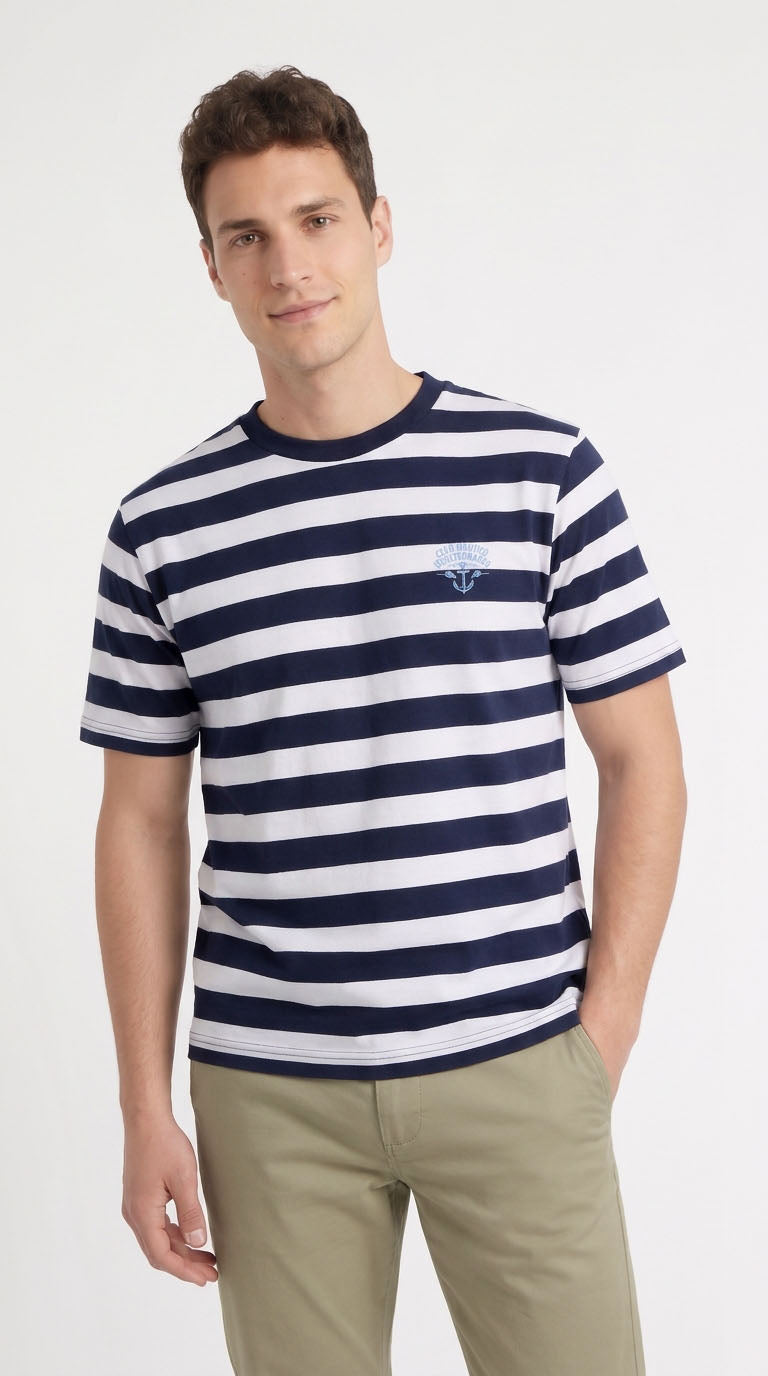 Camiseta de rayas azul oscuro para hombre – Belife