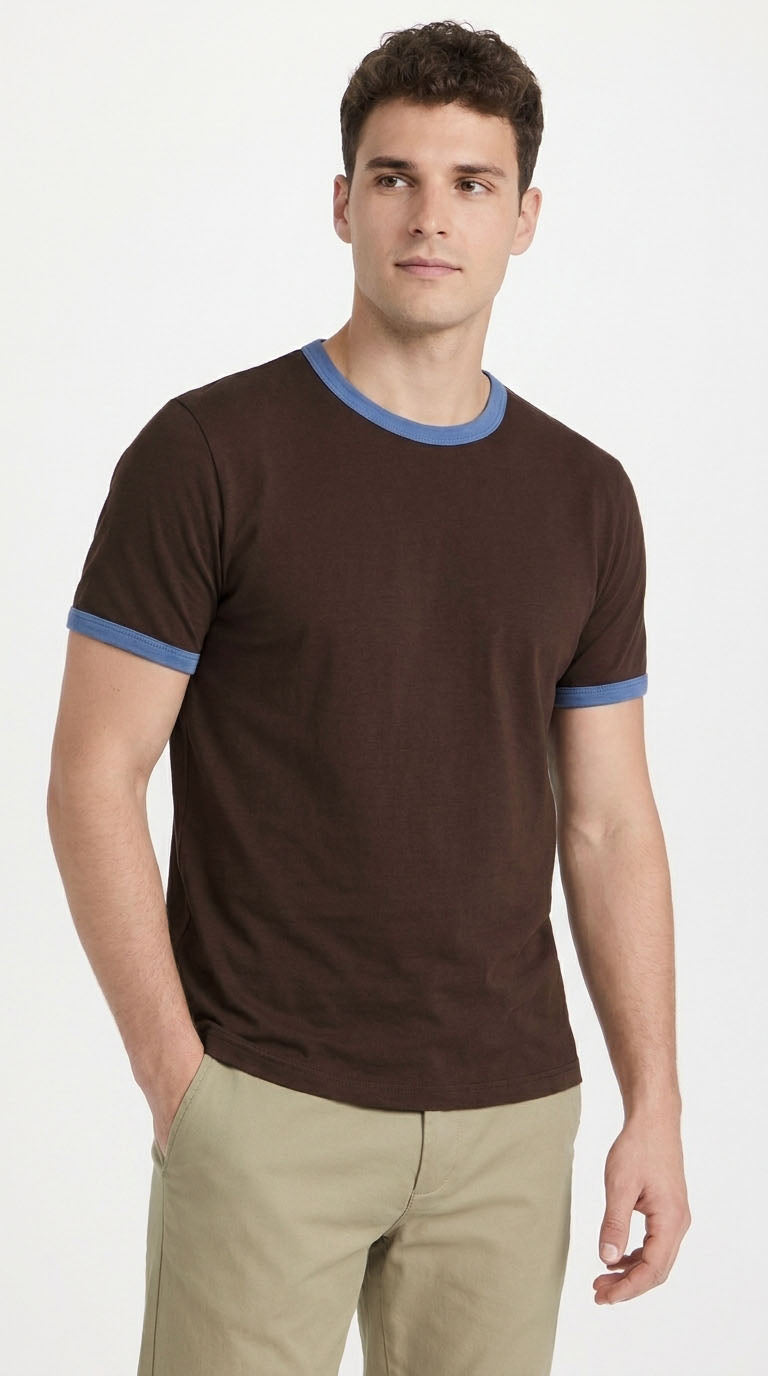 Camiseta café con contraste azul para hombre – Belife