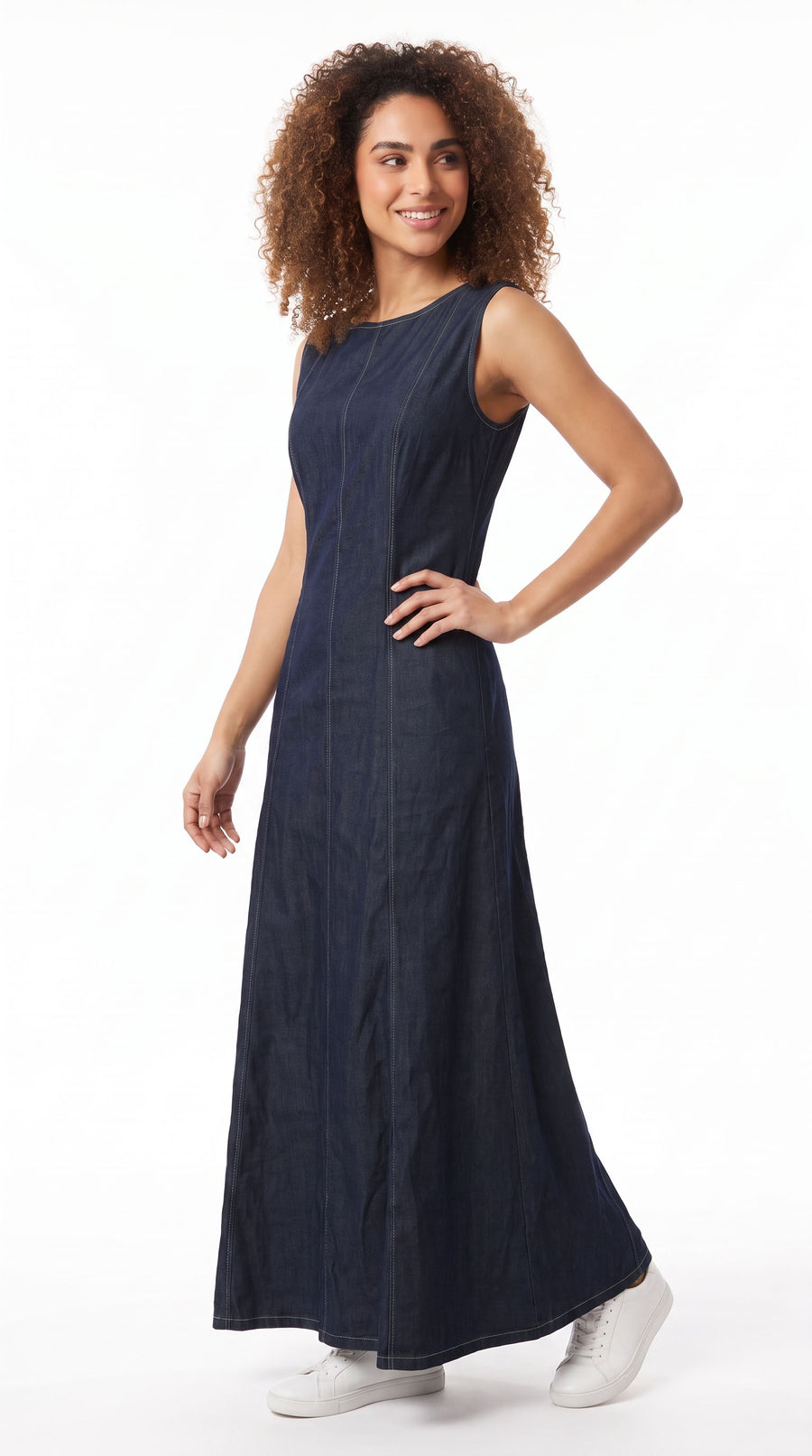 Vestido largo azul índigo manga sisa para mujer – Belife