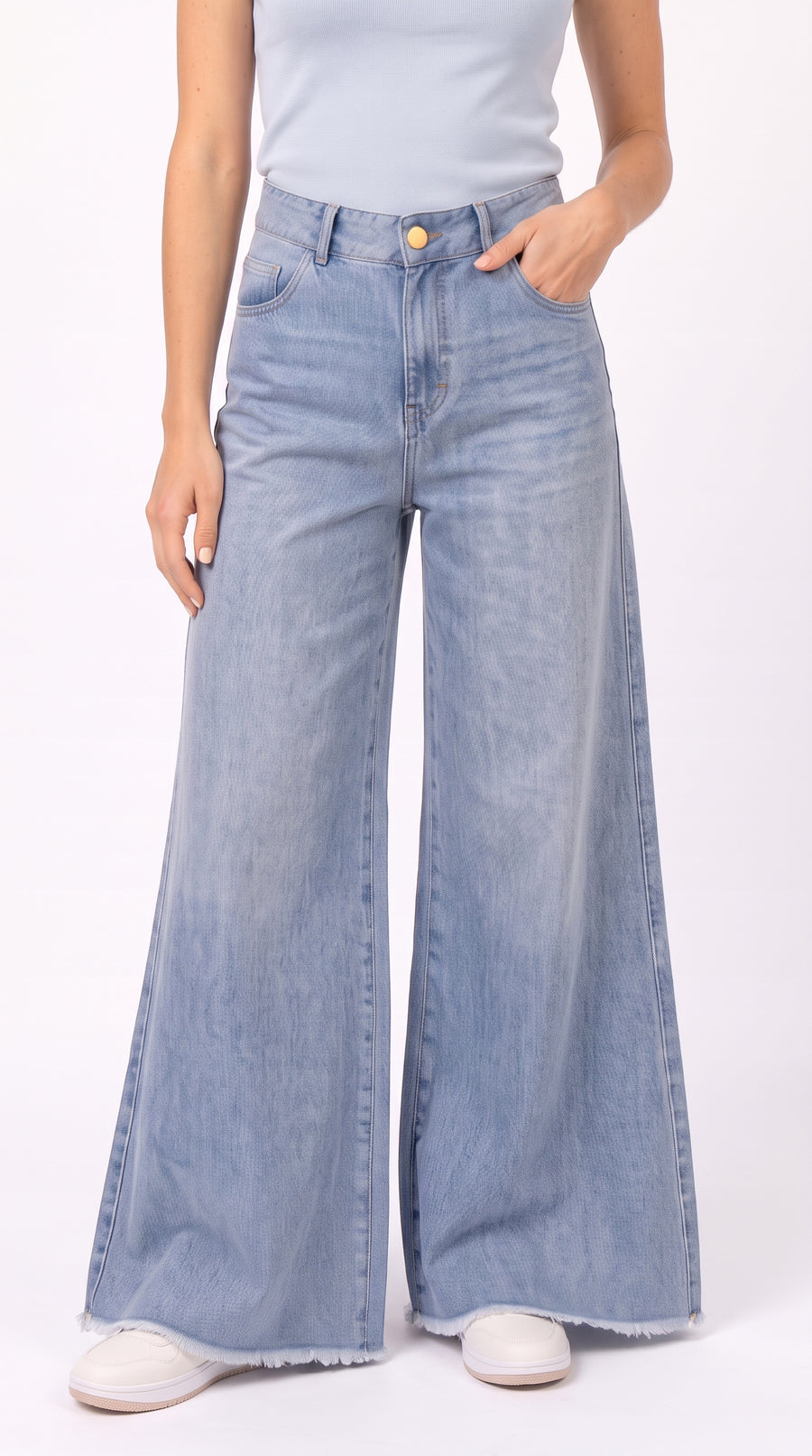 Jean wide leg claro con cortes verticales para mujer – Belife