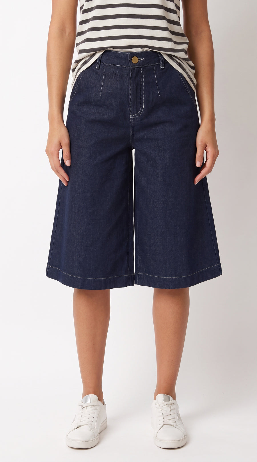 Bermuda amplia azul índigo para mujer – Belife