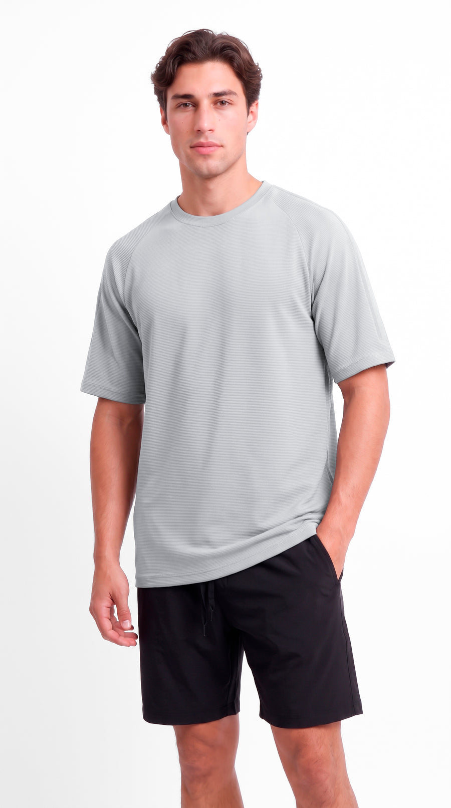 Camiseta deportiva gris manga raglán para hombre