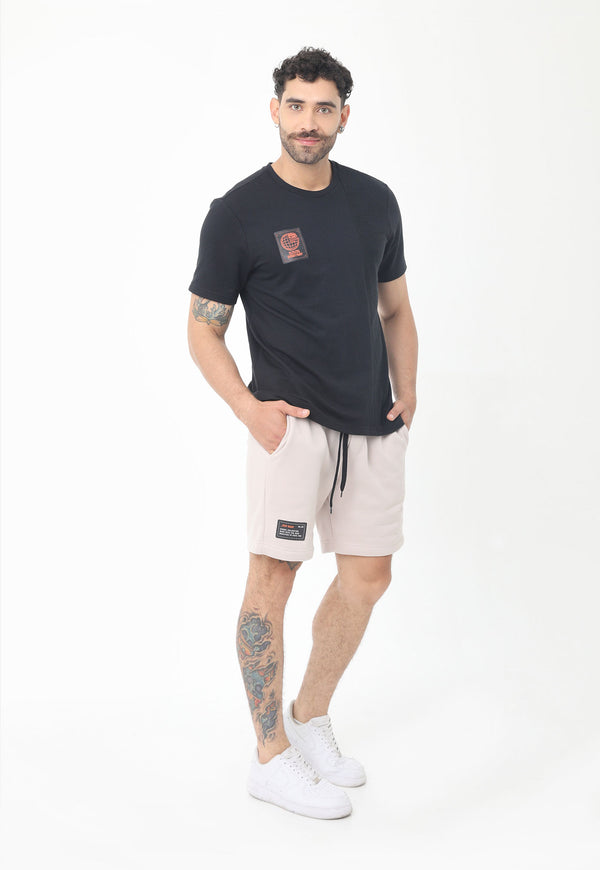 Bermuda café con estampado en bota y cordón ajustable para hombre