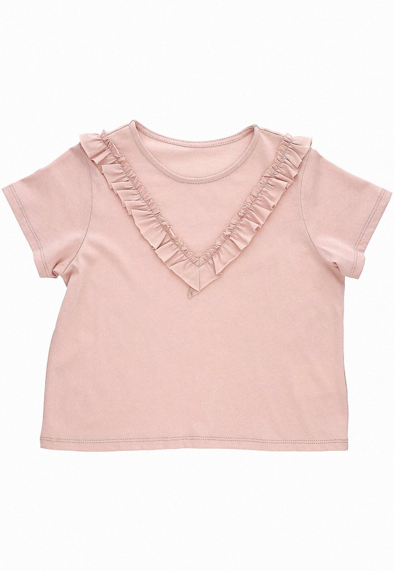 Camiseta rosado claro fondo entero, bolero sobrepuesto y manga corta para bebé niña