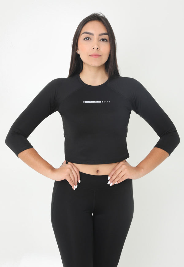 Camiseta Deporta Negra Manga Larga Para Mujer