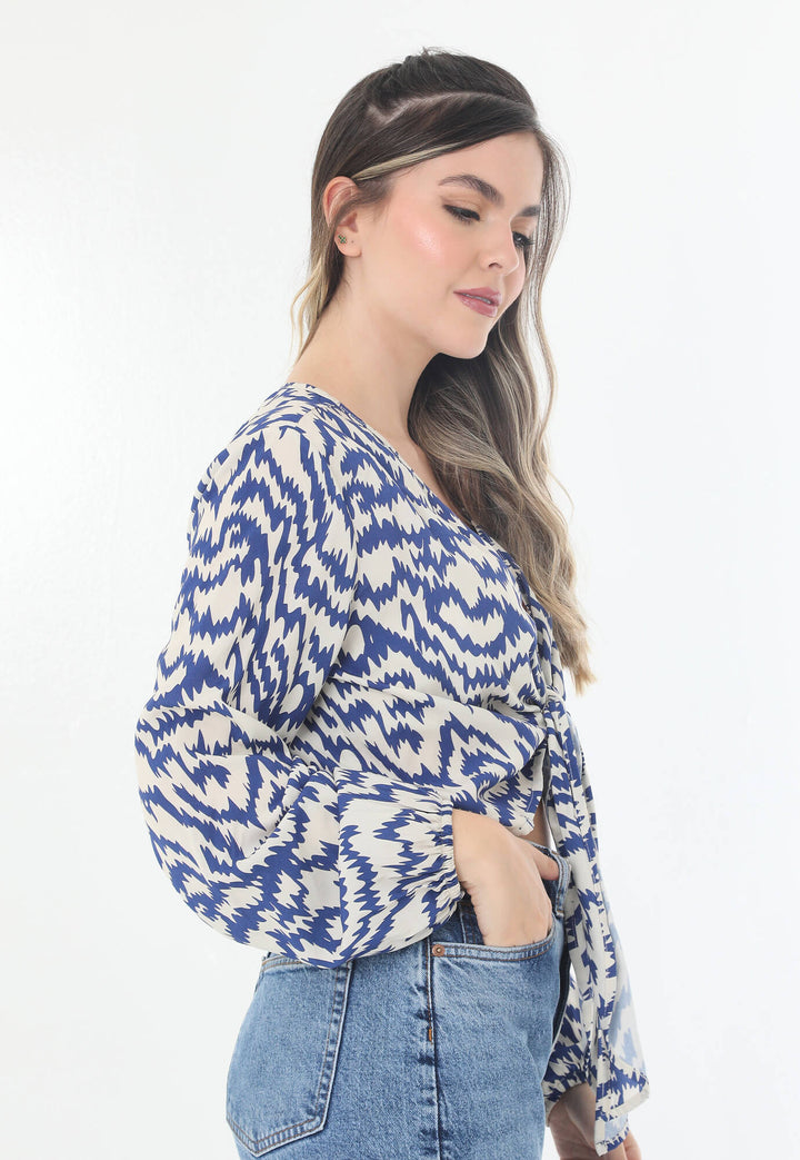 Blusa con amarre frontal y espalda sesgado para mujer. Color azul rey | Belife 4