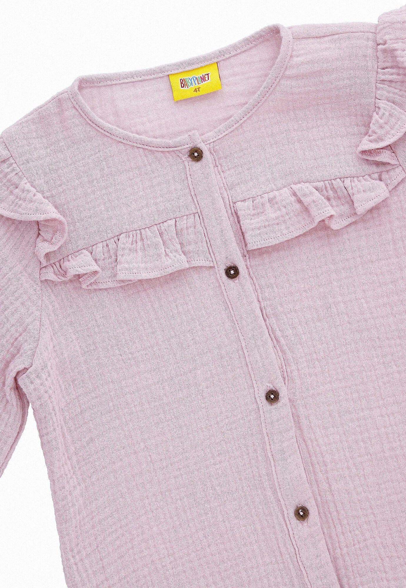 Camiseta piel de melocotón manga larga con escote sesgado y bolero en manga sisa para bebé niña