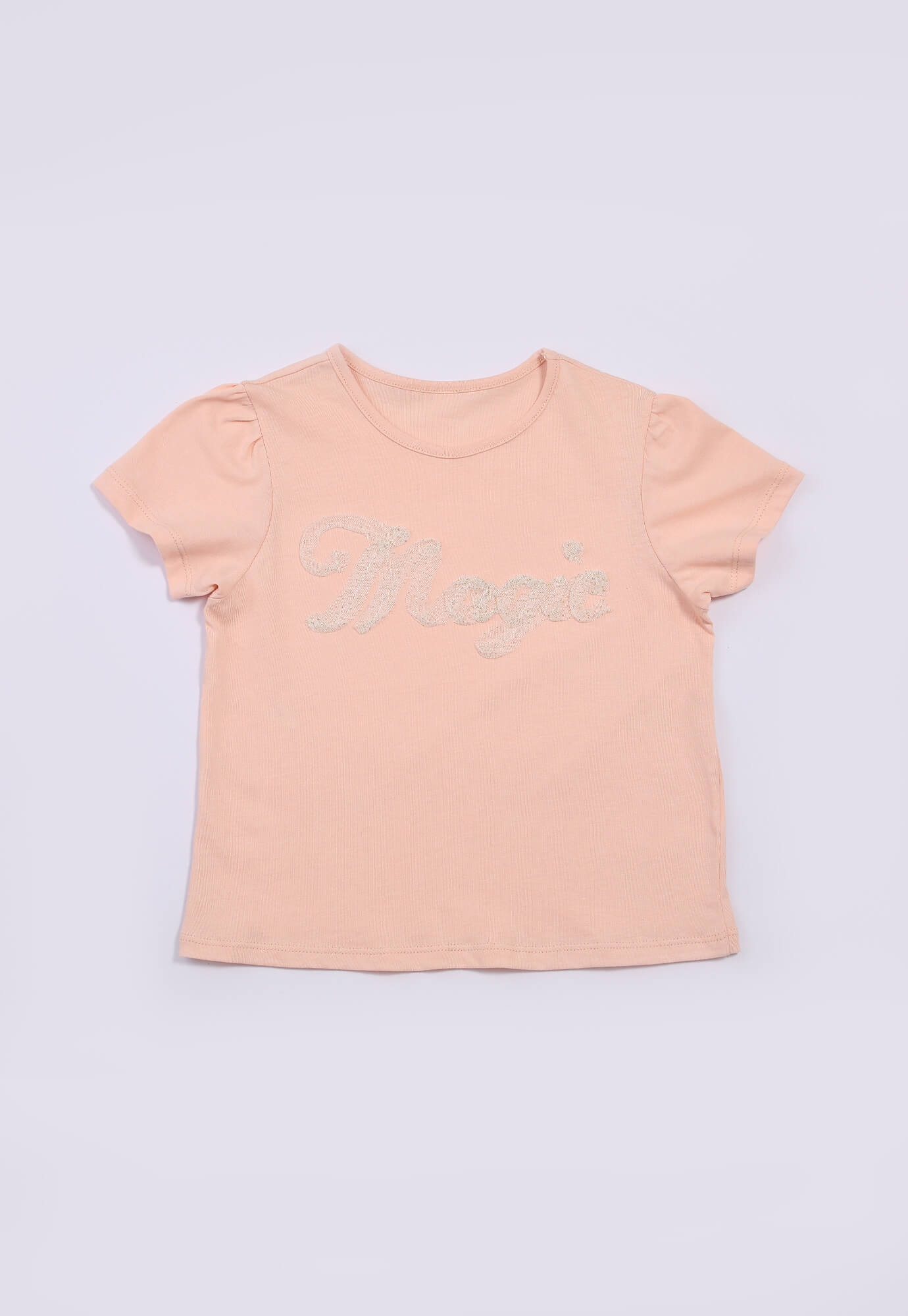 Camiseta rosada concha estampada con recogido en manga para bebé niña