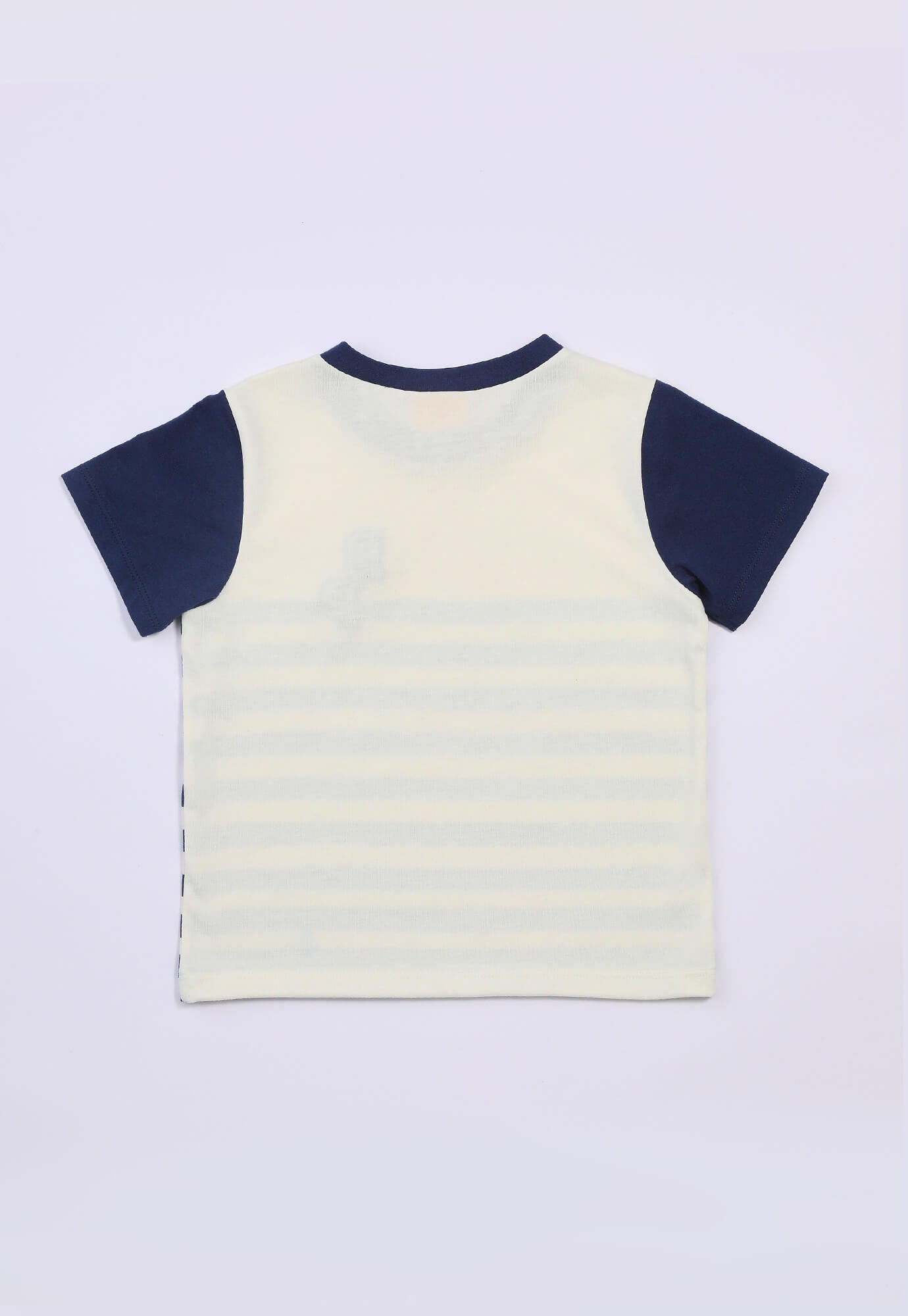 Camiseta Azul De Rayas Con Estampado En Frente Para Bebé Niño