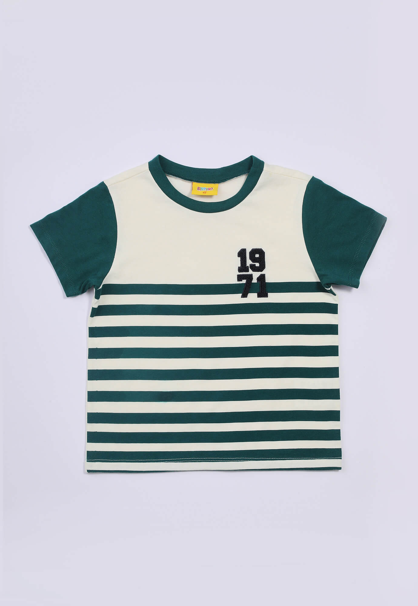 Camiseta Verde De Rayas Con Estampado En Frente Para Bebé Niño