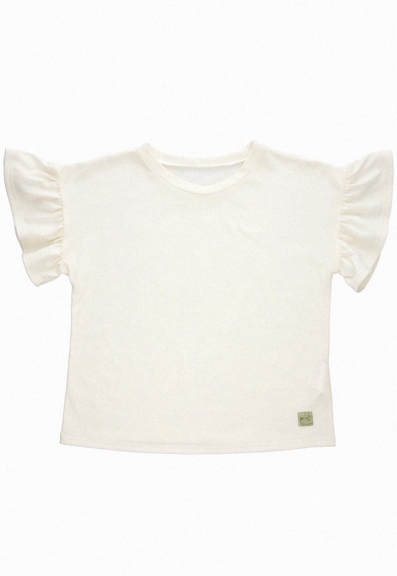 Camiseta ivory fondo entero, hombro rodado con bolero y cuello redondo para bebé niña