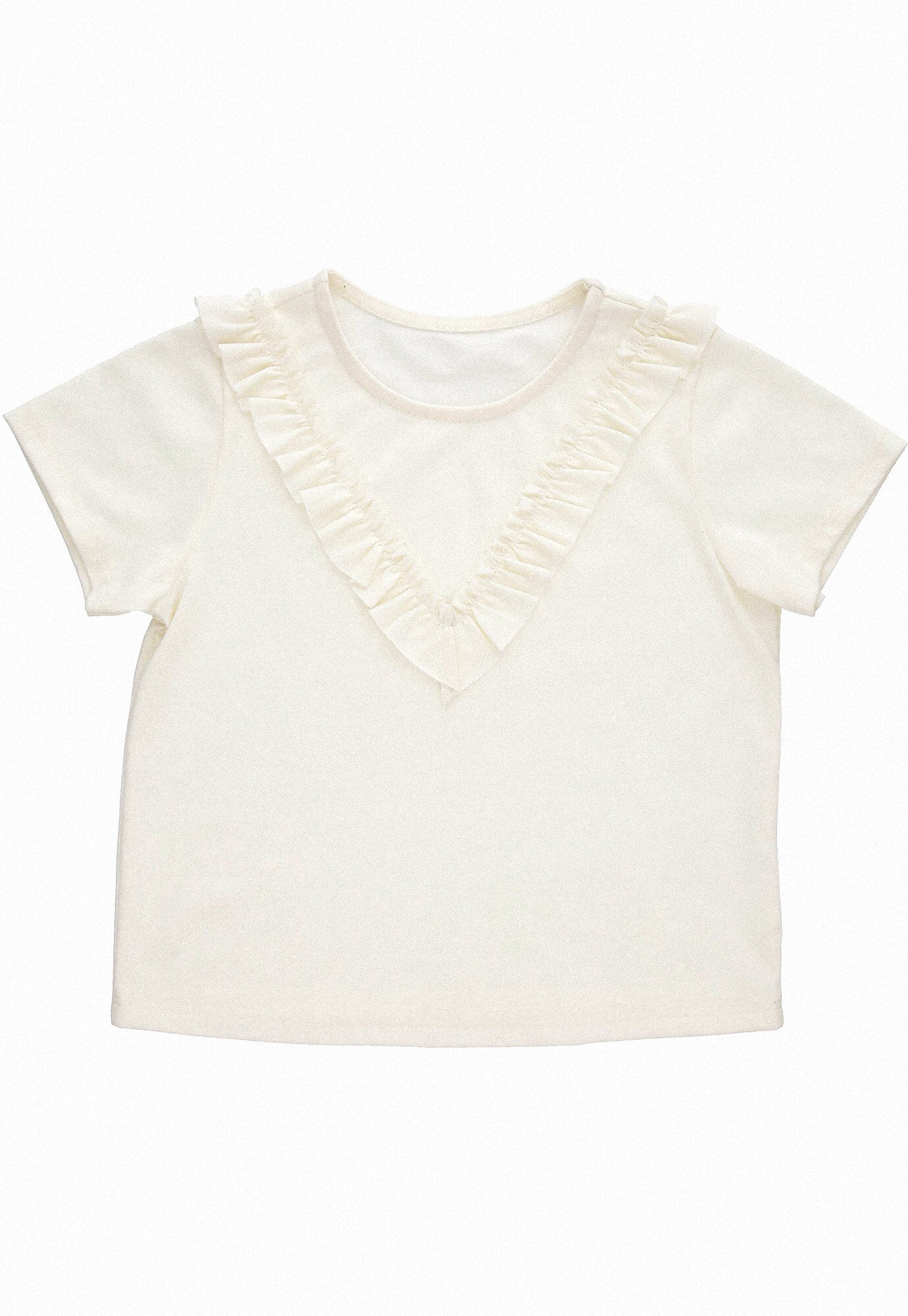 Camiseta ivory fondo entero, bolero sobrepuesto y manga corta para bebé niña