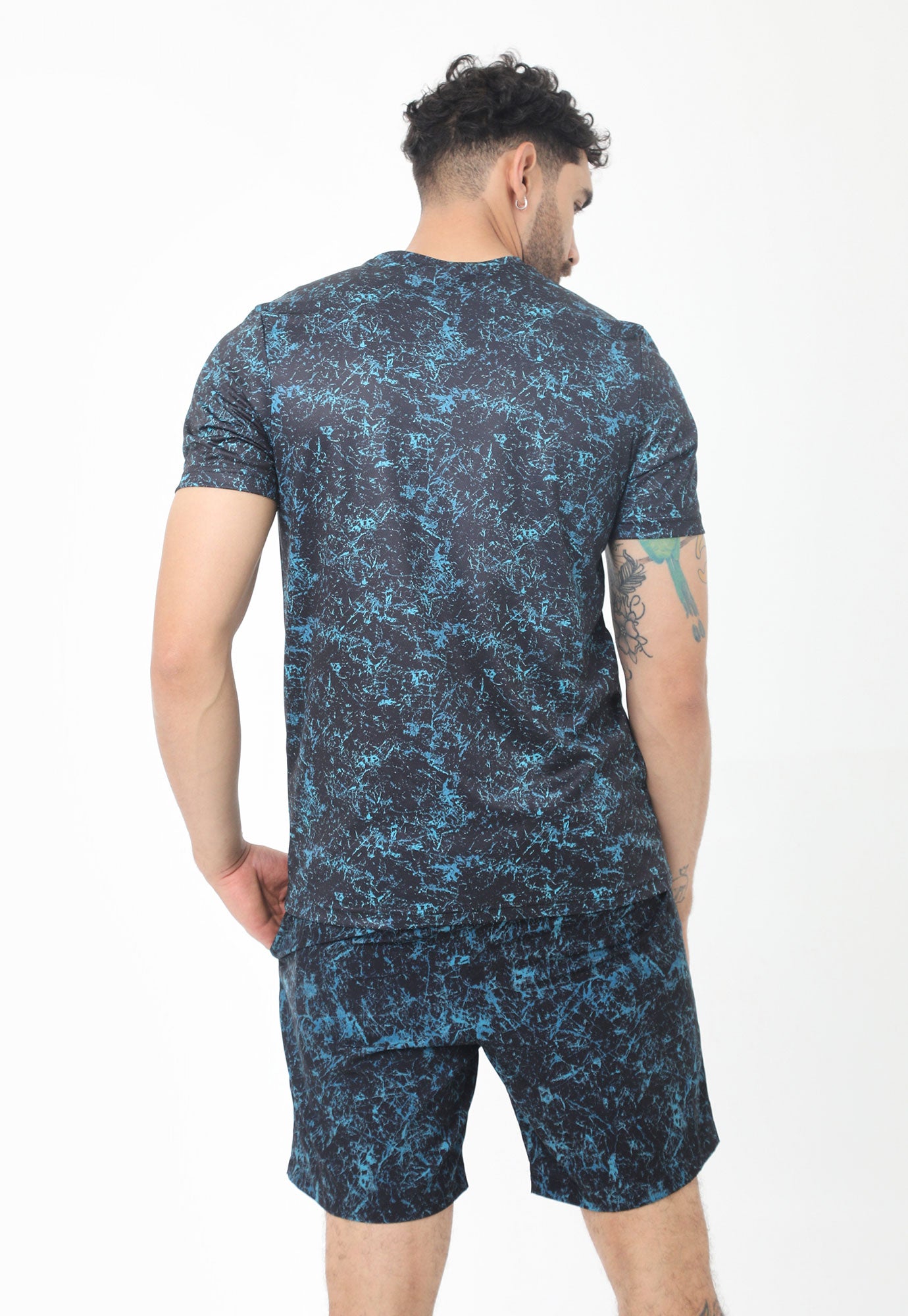 Camiseta deportiva manga corta y cinta reflectiva azul para hombre