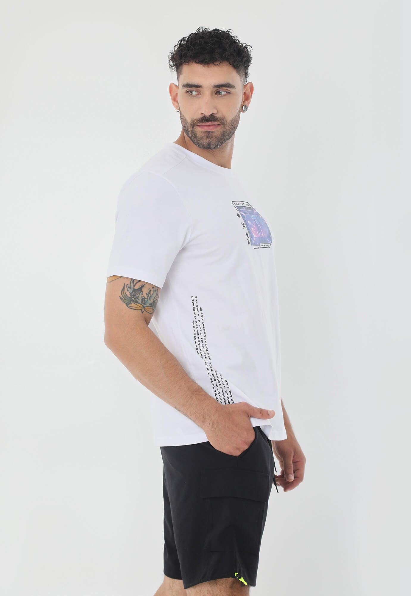 Camiseta Blanca hueso Con Estampado Frontal Para Hombre